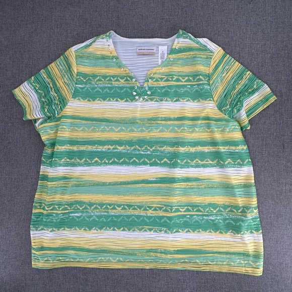 Alfred Dunner Womens Top Short Sleeve Shirt Plus 2X Short Sleeve Yellow Green Wh - Picture 1 of 11